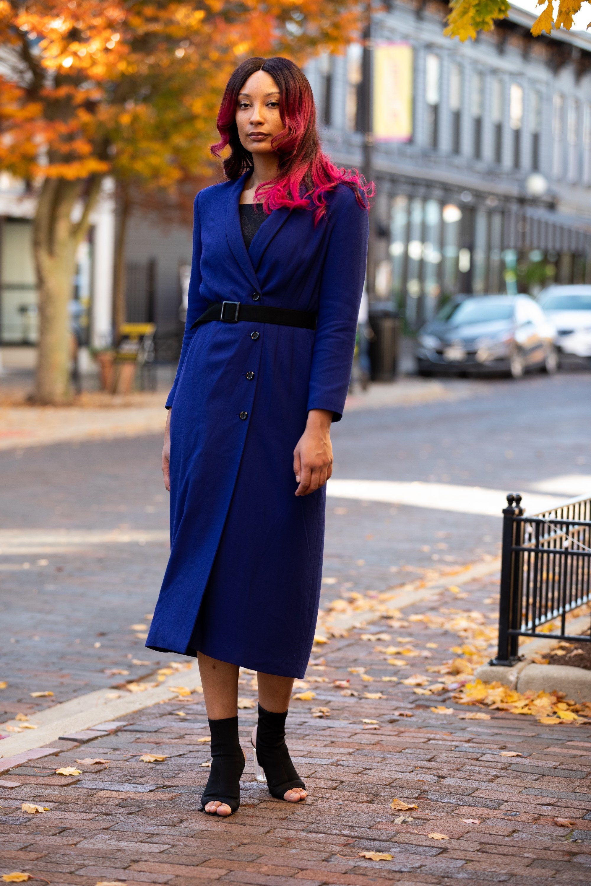 blue dress coat Royal Long no-returns:2026-05-07_2026-05-18 ASOS DESIGN plisse frill Color:Rose Multi Constructed with smooth
