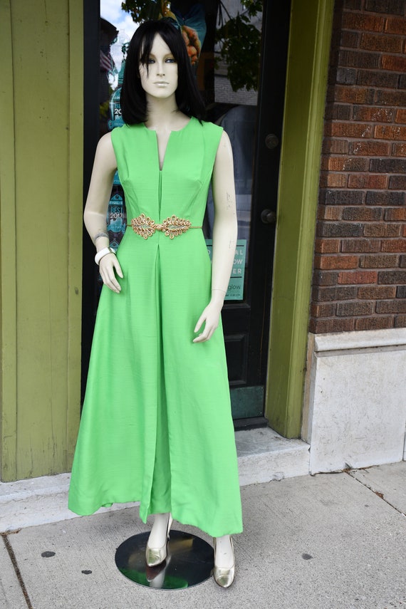 Green and gold 60s hostess dress