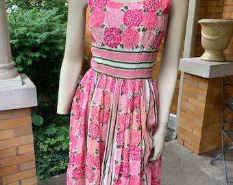 1950s pink floral cotton dress by Jerry Gilden