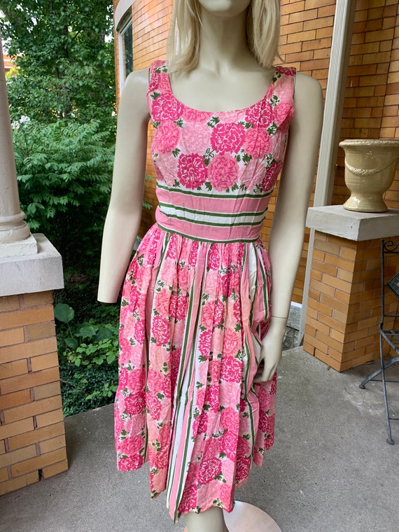 1950s pink floral cotton dress by Jerry Gilden - image 1