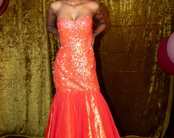 Y2K Orange Sequin gown by Masquerade