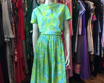 Green floral 1960s dress