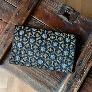 Vintage Embroidered Silver and Gold Clutch