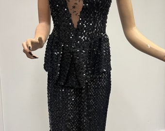 Black sequin strapless cocktail party dress