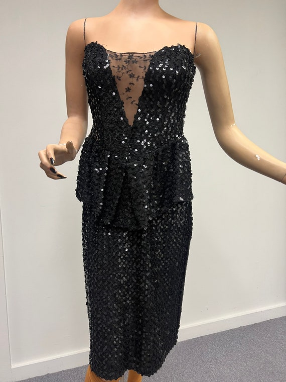 Black sequin strapless cocktail party dress