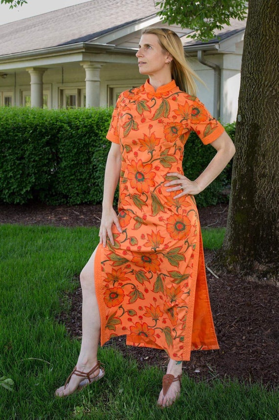 Orange floral asian dress