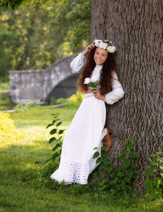 1970s vintage white boho dress - image 3