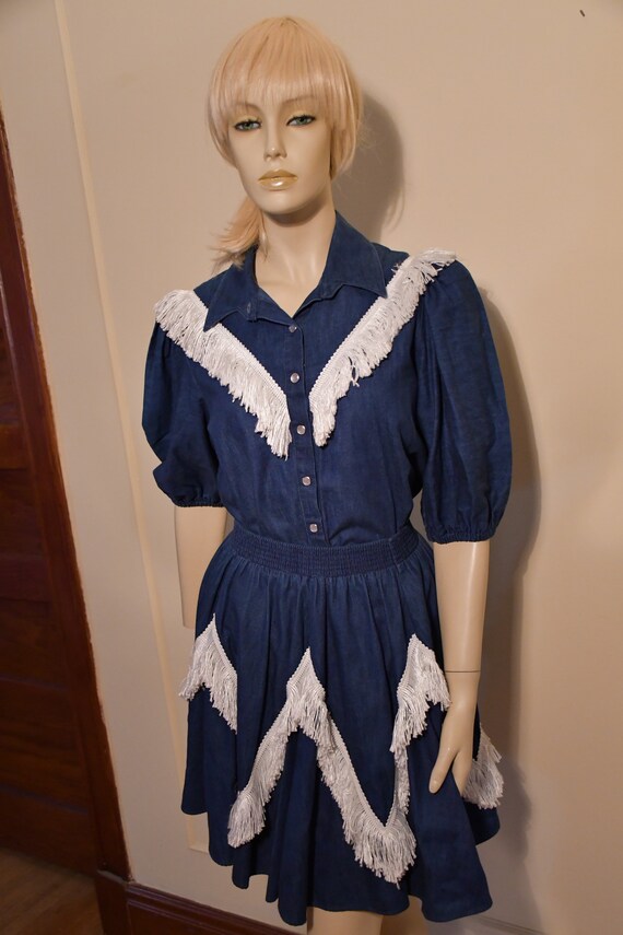 Denim and fringe western skirt set
