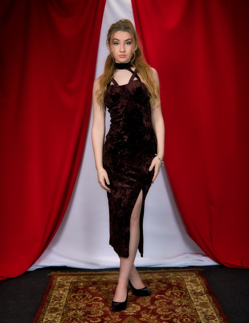 Brown velvet cocktail dress by Surian image 3