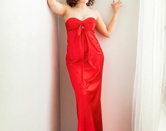 Red strapless long dress