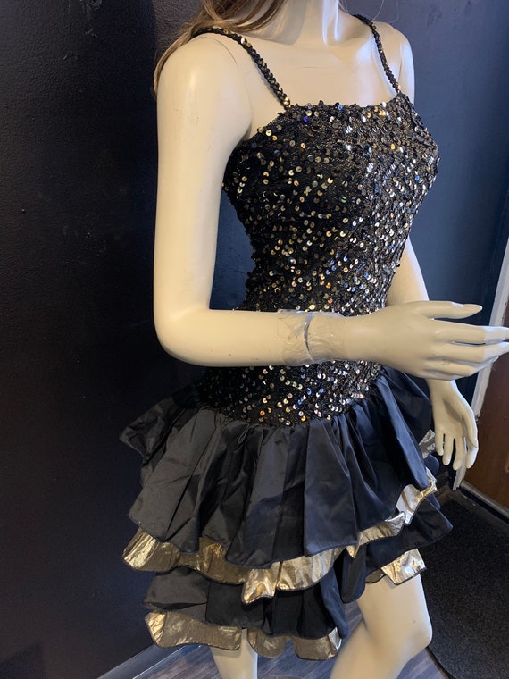 Black and Gold Sequined Dress With Tulle Skirt