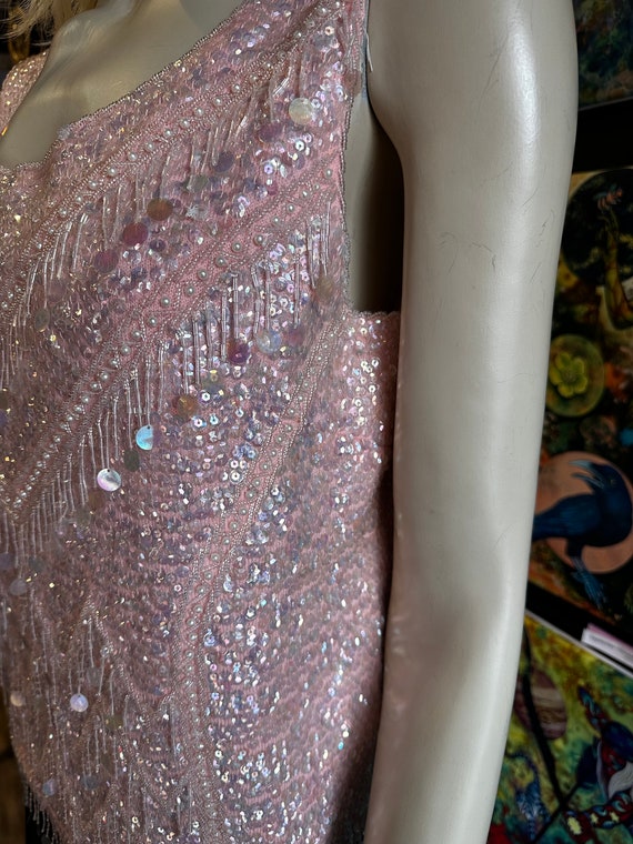 1960s Pink Sequin & Pearl Tank Top - image 3