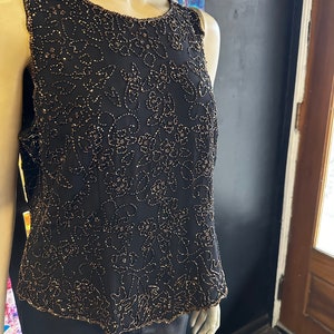 1980s Black and Amber Gold Floral Design Tank Top image 4