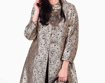 Vintage 1960s handmade gold and black asian print coat