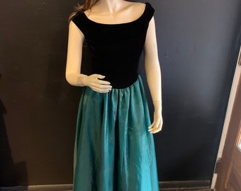 Vintage black and green formal gown by Von Bramlett