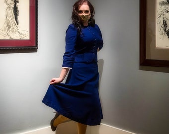 1940s vintage navy blue skirt suit