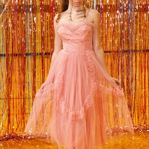 1950s vintage pink tulle prom dress image 1