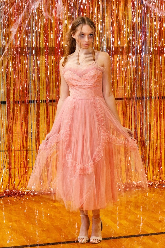 1950s vintage pink tulle prom dress