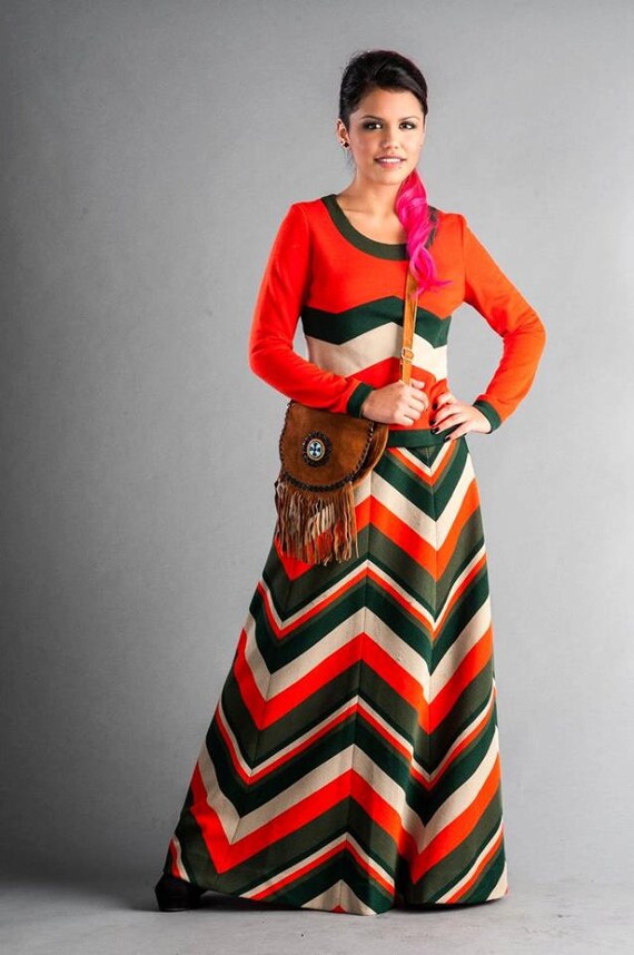 1970s chevron skirt set