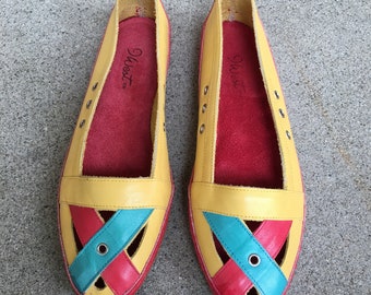 9 West leather color block flats