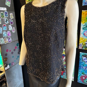 1980s Black and Amber Gold Floral Design Tank Top image 3
