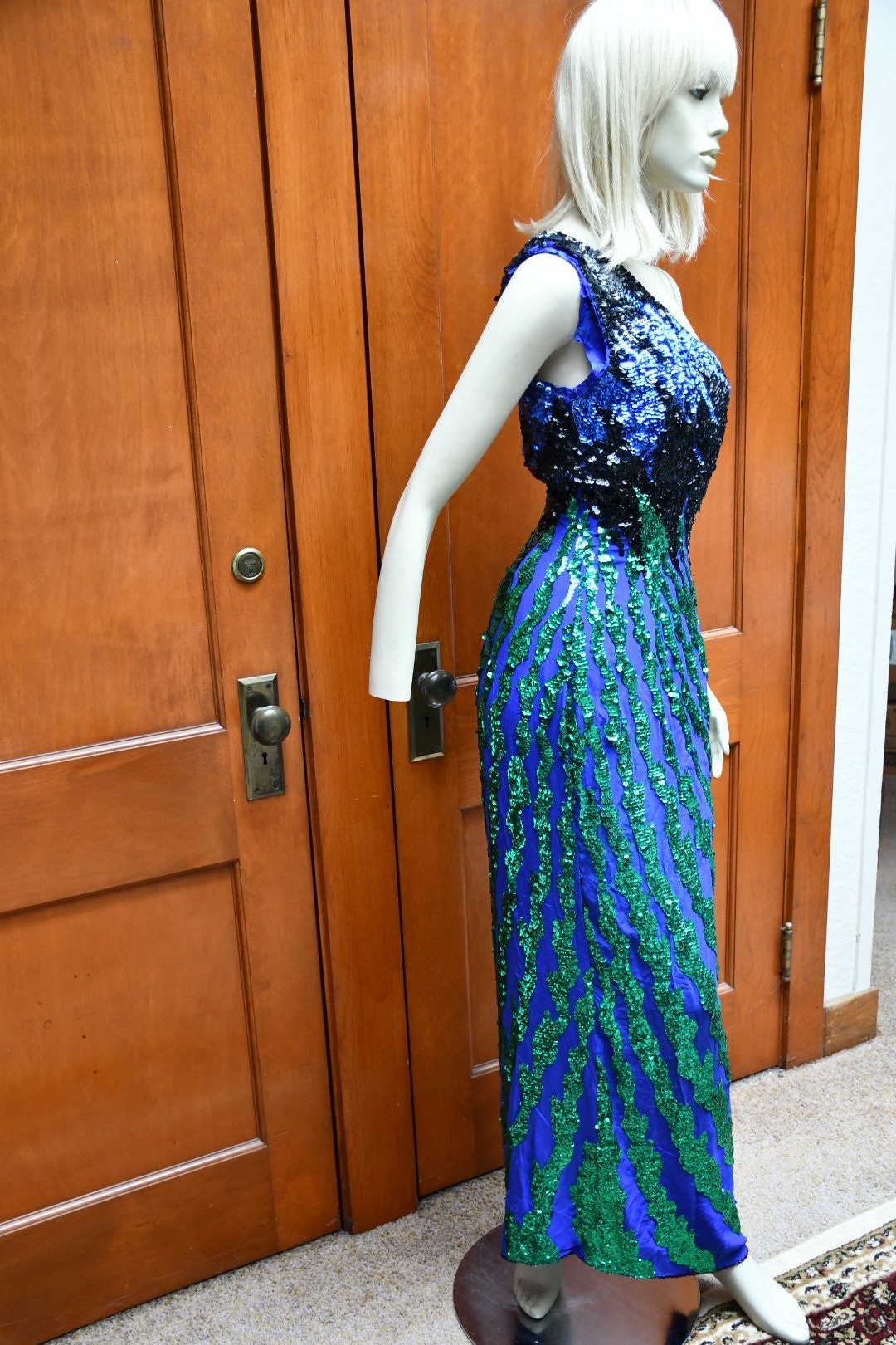 80s Shomax Sequin Silk Gown | Etsy