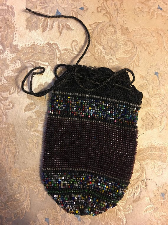 Antique German beaded drawstring pouch - image 2
