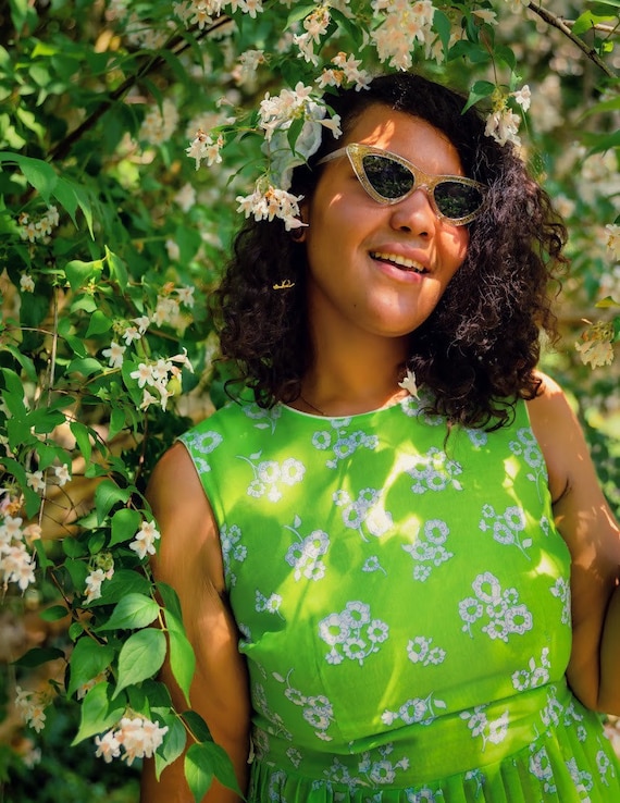 Lime green floral 1950s summer dress - image 8