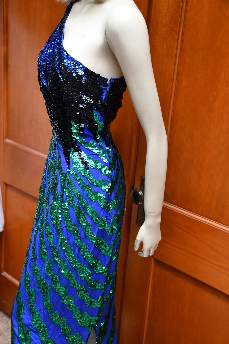 80s Shomax Sequin Silk Gown - Etsy