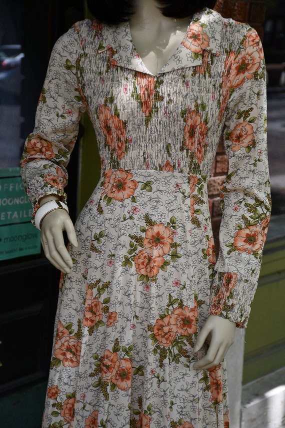 70s Floral Long Sleeve Maxi Dress - image 3