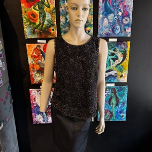 1980s Black and Amber Gold Floral Design Tank Top image 1