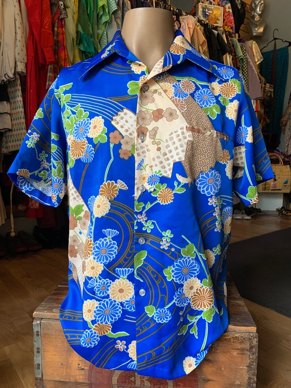 Vintage Sears blue Hawaiian Fashions Aloha shirt - image 2