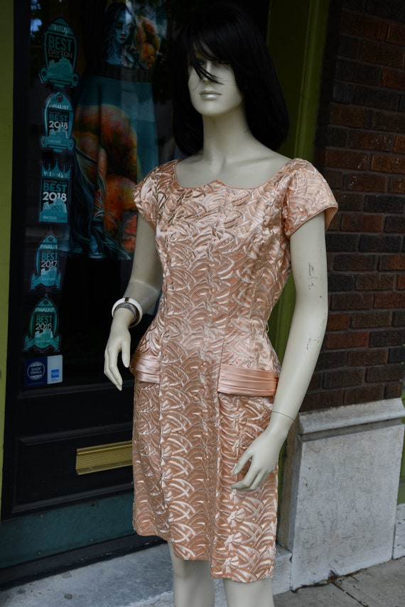 1950s satin embroidered formal dress