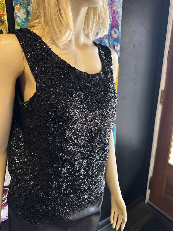 1960s Black Sequin Tank Top - image 3