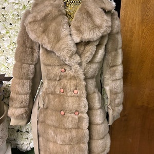 60s/70s faux fur brown leather coat image 2