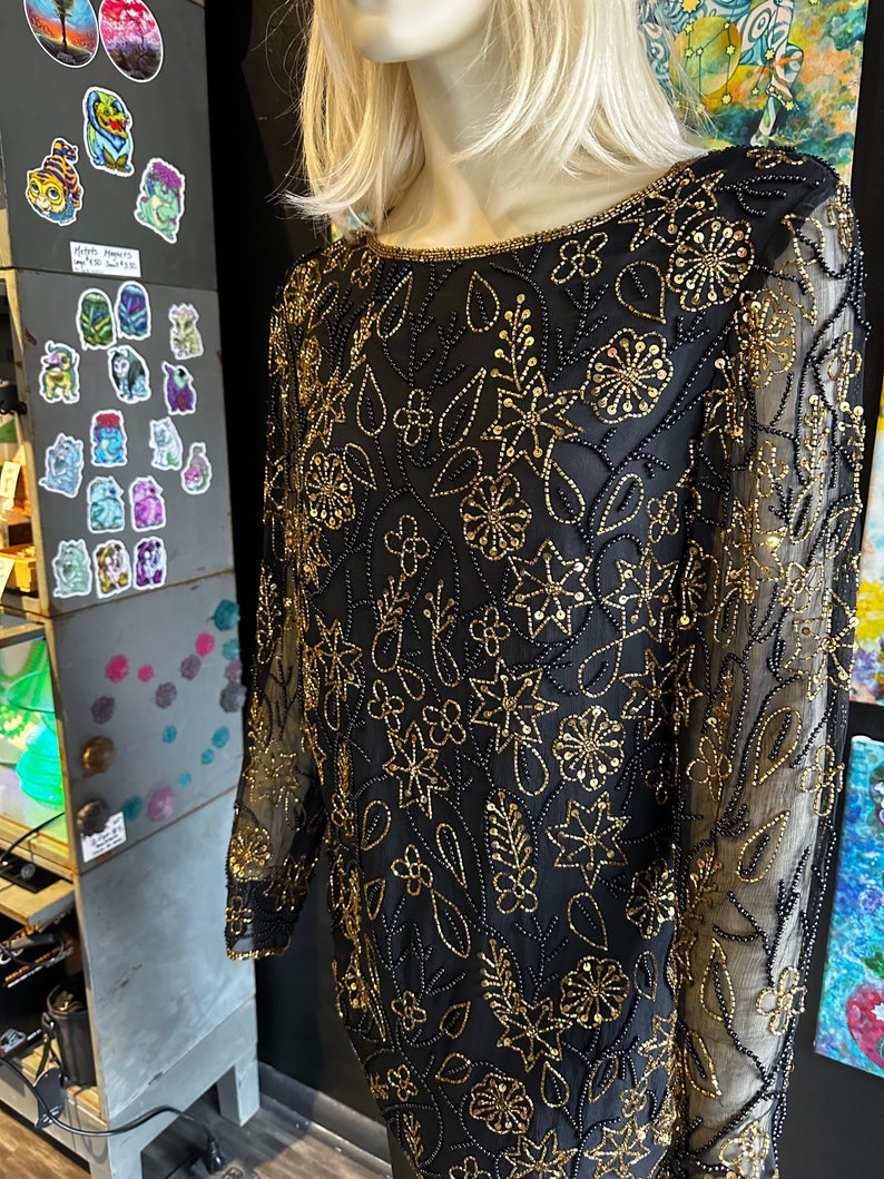 1990s Papéll Boutique Gold and Black Sequin Design Top image 6