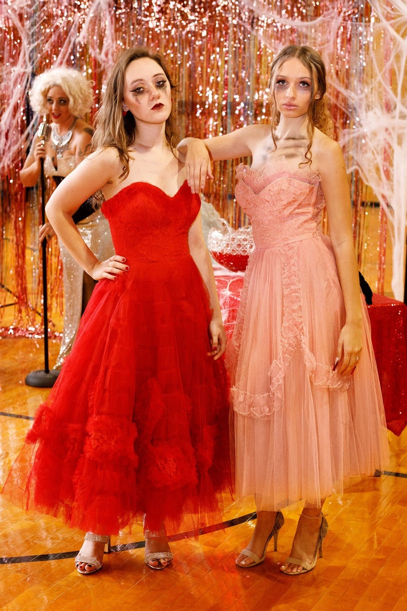 Cotillion 1950s red tulle prom dress image 4
