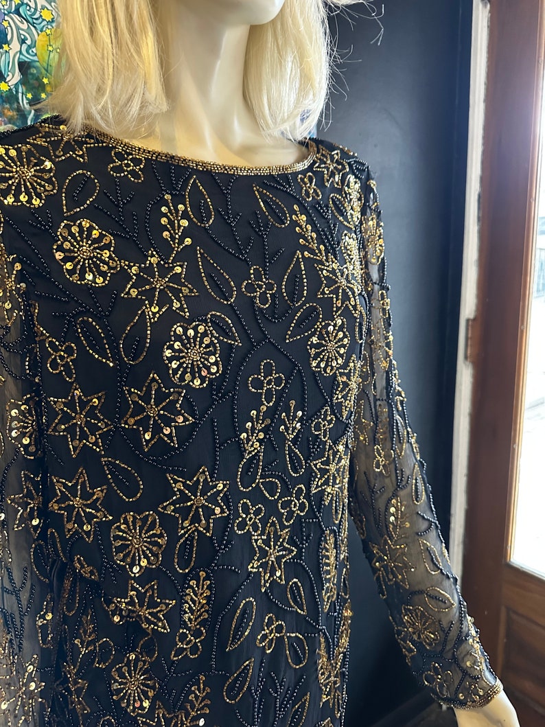 1990s Papéll Boutique Gold and Black Sequin Design Top image 3