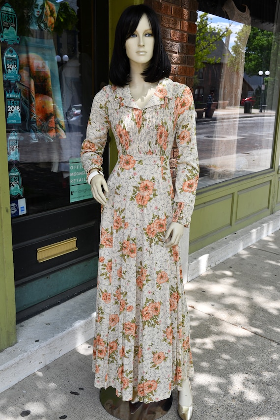 70s Floral Long Sleeve Maxi Dress - image 1