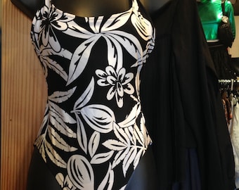 Vintage Calvin Klein Black and White Floral Swimsuit