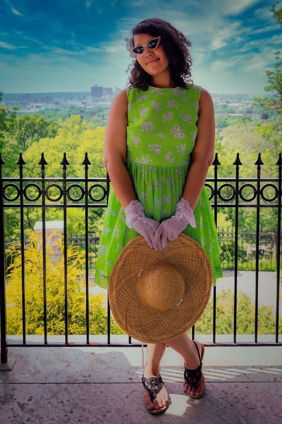 Lime green floral 1950s summer dress - image 6