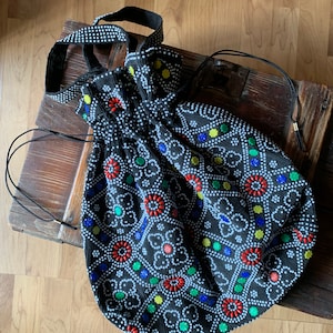 1970s Boho colorful Beaded Drawstring Bag