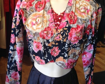 1990’s Vintage Fashion Passport Floral Cropped Blazer jacket