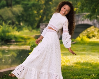 1970s vintage white boho dress