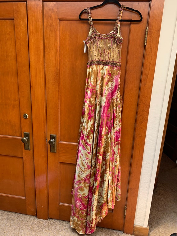 Formal Embellished Pink and Bronze Evening Gown - image 7