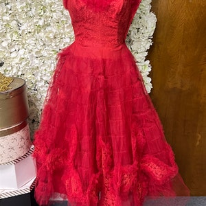 Cotillion 1950s red tulle prom dress image 5