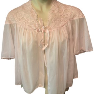 1960s blush pink vanity fair nylon bed jacket image 1