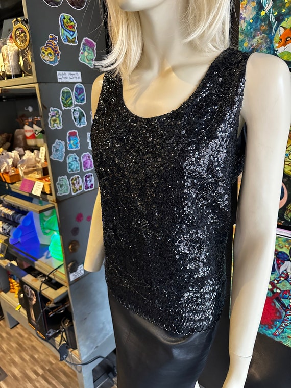 1960s Black Sequin Tank Top - image 4