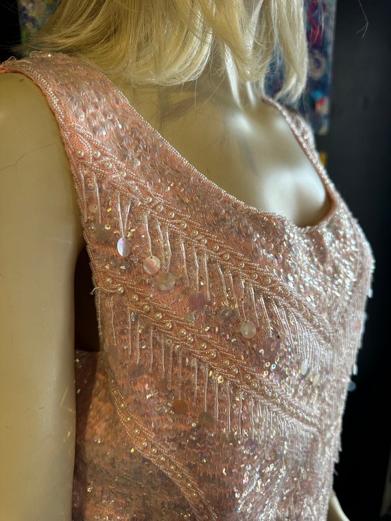 1960s Pink Sequin & Pearl Tank Top - image 5