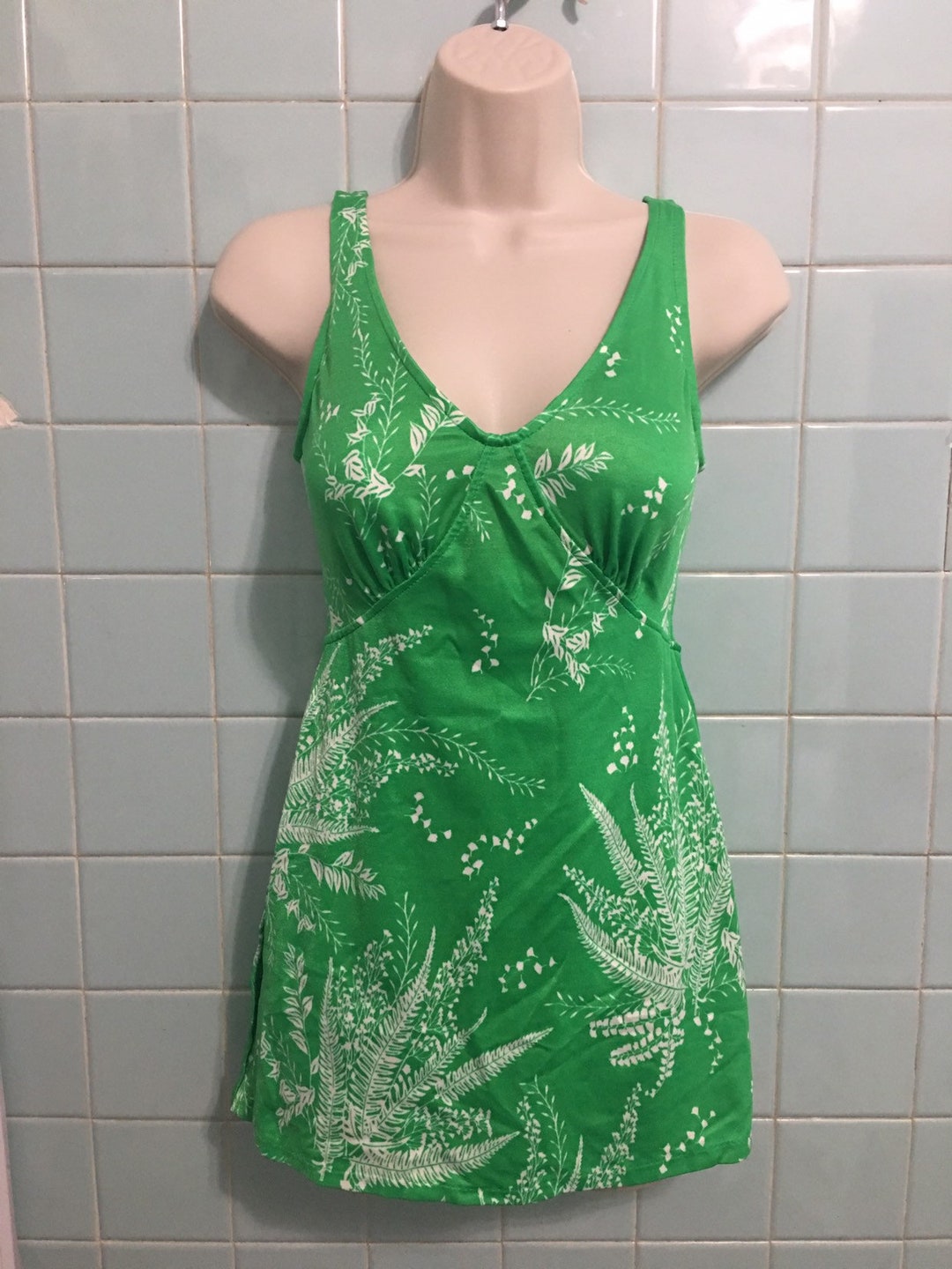 1960s Swimsuit Green and White - Etsy